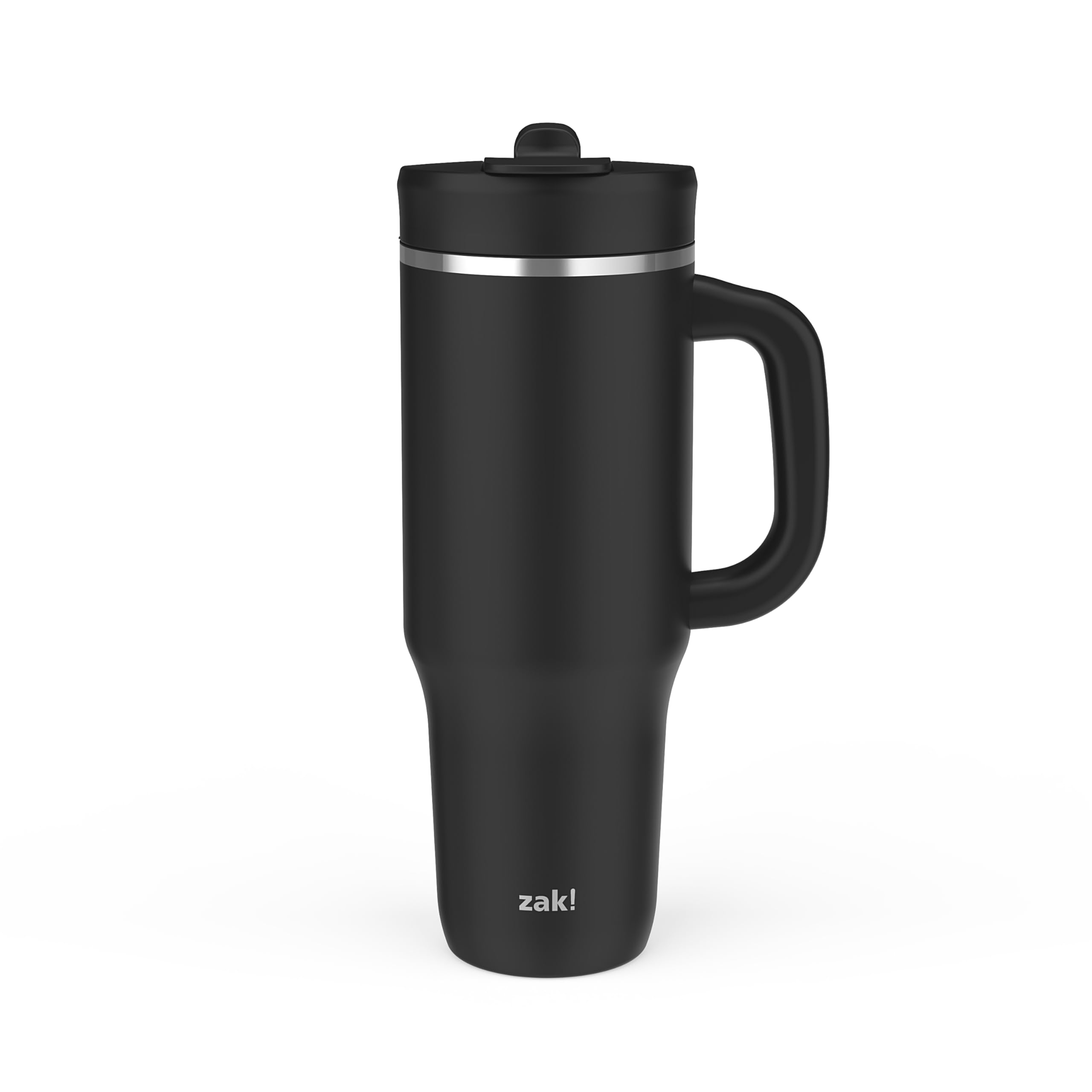 Zak DesignsHarmony 2-in-1 Coffee Tumbler for Travel or At Home, 40oz Recycled Stainless Steel is Leak-Proof When Closed and Vacuum Insulated with Handle (Ebony Black)