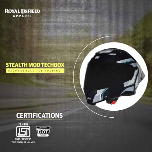 Image of Royal Enfield Stealth MOD TECHBOX Modular Helmet | Certification: ISI & DOT | Shell Construction: High Impact Grade ABS & Fiberglass Composite | Weight: 1200 + /-50 | Grey L