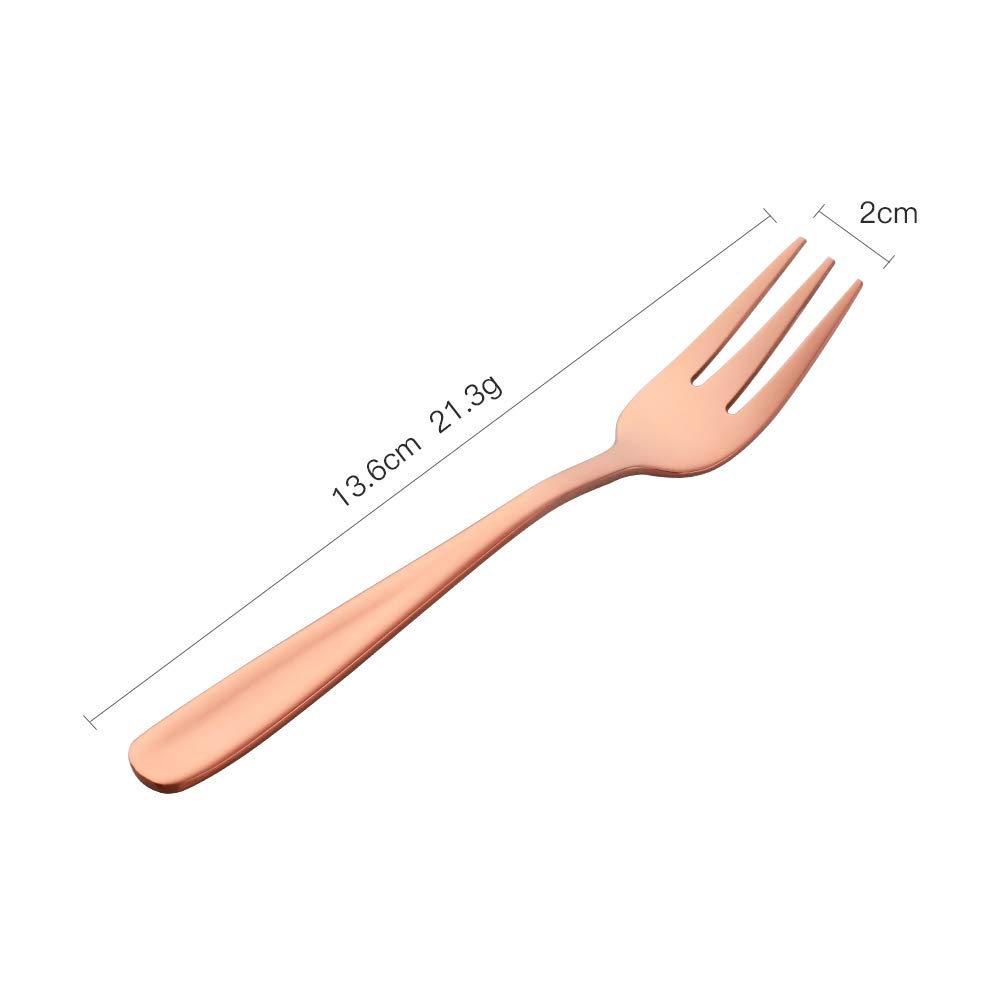 QRU Stainless Steel Dessert Forks, 6 Pieces 3-tine Cocktail Mini Salad Fruit Fork Sets, 5.5 Inch Dishwasher Safe Great for Picnics, Camping, BBQs (Rose Gold) — Amazon image 2