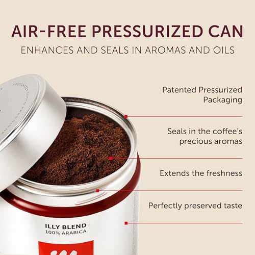 Image of illy Ground Espresso Coffee, Intenso Dark Roast, 8.8oz, 12 Pack | 100% Arabica, Premium Italian Coffee, Pre-Ground for Espresso Machines