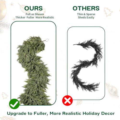 9FT Christmas Garland with Lights, Extra Full Lighted Cedar Garland DROPS TO - image 4