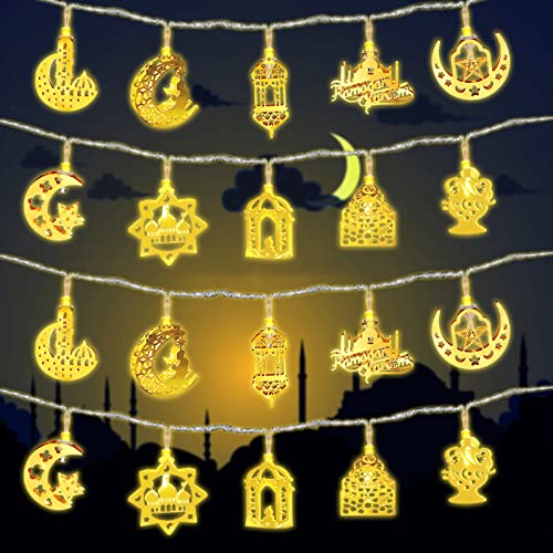Shinybox Ramadan Decoracion, 3M 20 LED Luces de Cadena de Estrella Luna de Eid Mubarak, Decoraciones de Luces de Ramadán Eid Mubarak, Decoración de Ramadan para Decoración de Hogar Eid (A) Cover