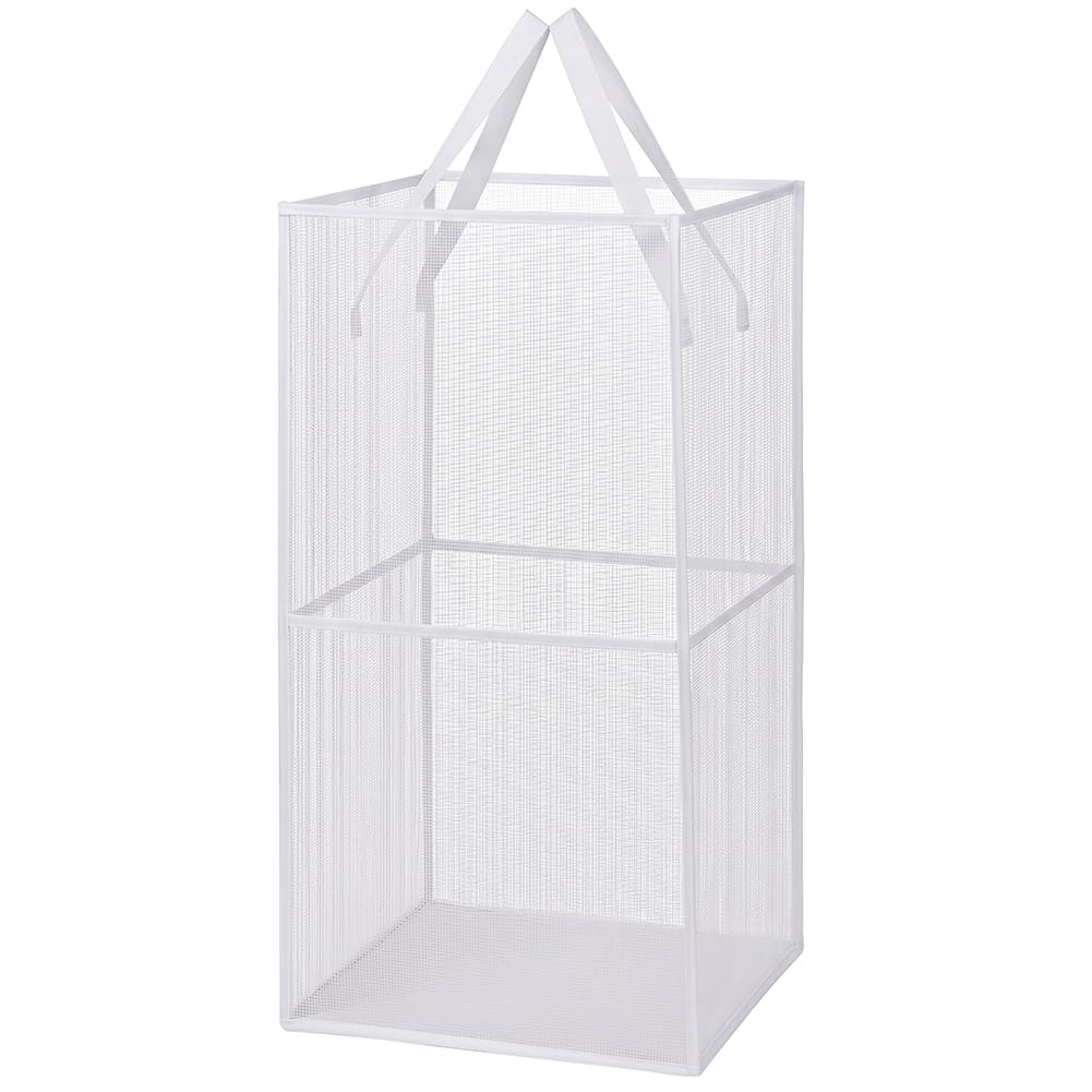 AUAUY Collapsible Laundry Basket Mesh, Double-layer Laundry Hamper with Handle, 26"x13" Large Dirty Clothes Basket, Washing Baskets for Laundry Room, Bathroom, Kids Room, College, Dorm, Travel-White