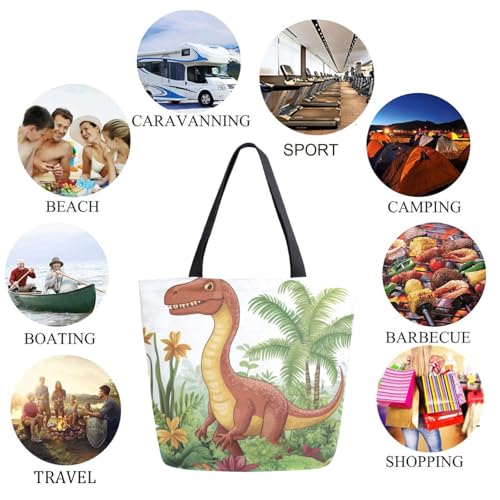 Cartoon Dinosaur Plants Extra Large Canvas Gym Shoulder Tote,Durable Reusable Daily Top Handle Bag for Mens Womens Yoga Weekender Picnic Beach Travel Market Shopping2