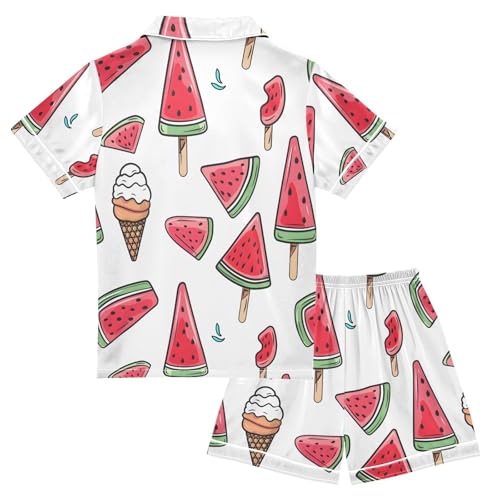 ALAZA Watermelon Ice Cream Pajamas Satin Pajama Set Short Sleeve Button Down Sleepwear2