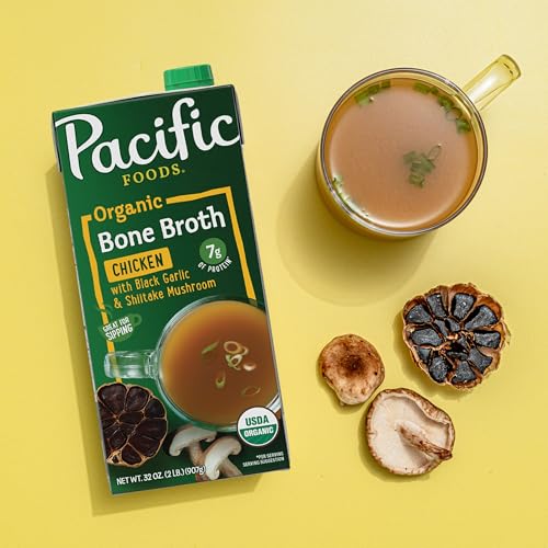 Pacific Foods Organic Chicken Bone Broth With Black Garlic & Shiitake Mushroom, 32 oz Carton (Pack of 2)