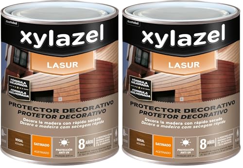 XYLAZEL Lasur Protector Decorativo al agua Satinado Nogal, 750 ml (Paquete de 2)