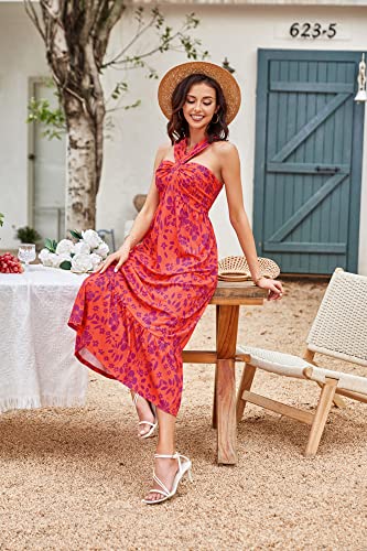 Image of GRACE KARIN Womens Summer Floral Dresses 2026 Boho Maxi Dress Flowy Halter Sundress Casual Vacation Beach Clothes with Pocket