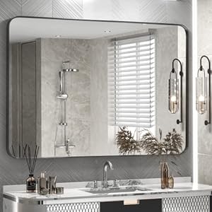 TokeShimi 40×30 Black Bathroom Mirror for Wall Vanity Mirror with Brushed Metal Frame Non-Rusting Aluminum Alloy for Modern Farmhouse Bedroom Living Room Decor (Horizontal/Vertical)