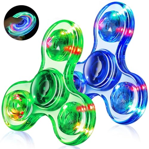 Image of Fidget Spinner 2 Pack, Light up Sensory Fidget Toys Adults Kids 4-8-12 with Autism ADHD, Kids Travel Toys Anxiety Stress Relief Teen Boy Gifts, Classroom Prizes Glow Birthday Party Graduation Gifts