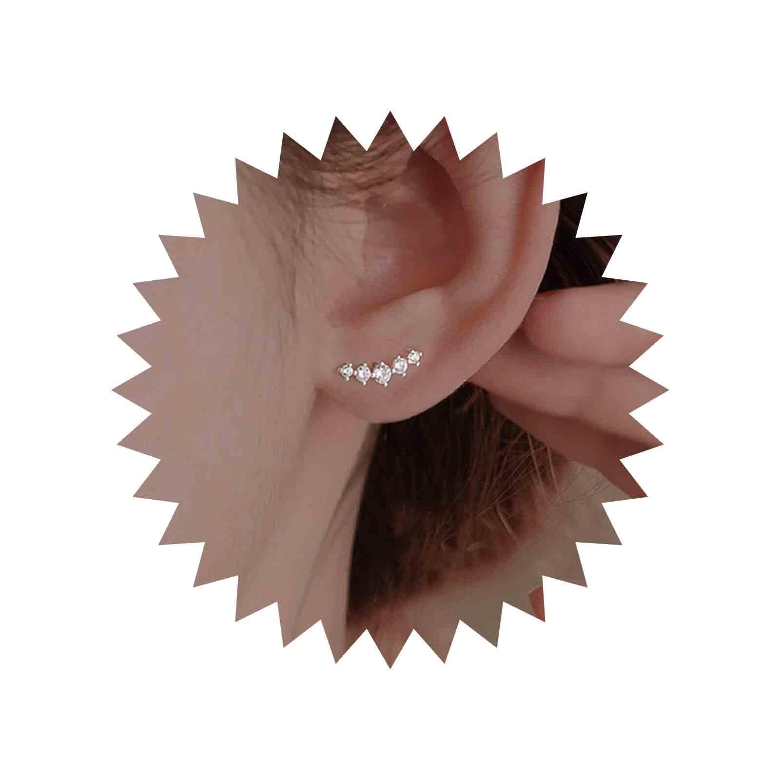 YheakneVintage Crystal Ear Climber Earrings Silver Rhinestone Ear Crawler Earrings Tiny Cz Stud Earrings Cubic Zirconia Crawler Earrings Jewellery for Women and Girls