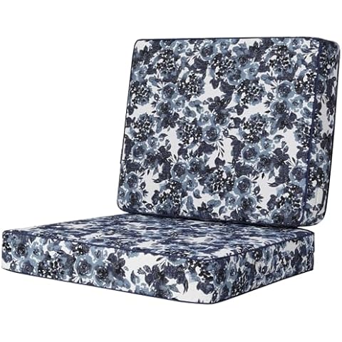 Favoyard Outdoor Deep Seat Cushion Set, 19 x 19 Inch Rainproof & 3-Year Fade Resistant Outdoor Chair Cushions for Patio Furniture with Removable Covers & Ties, for Chair Sofa Couch, Blue Floral Cover