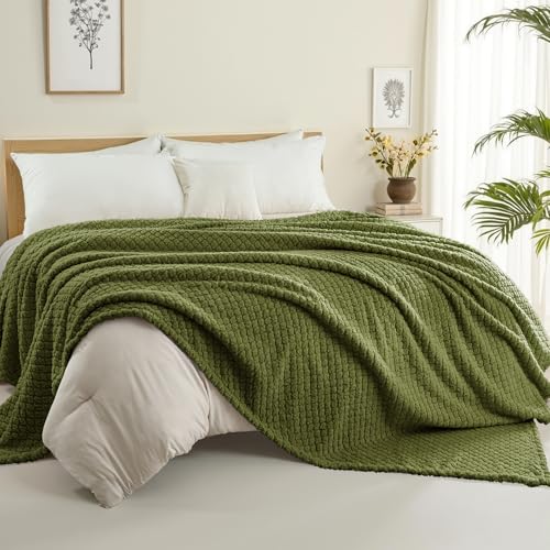 Exclusivo Mezcla Manta Throw Soft Fleece para Sofá, Verde Oliva miniatura 6