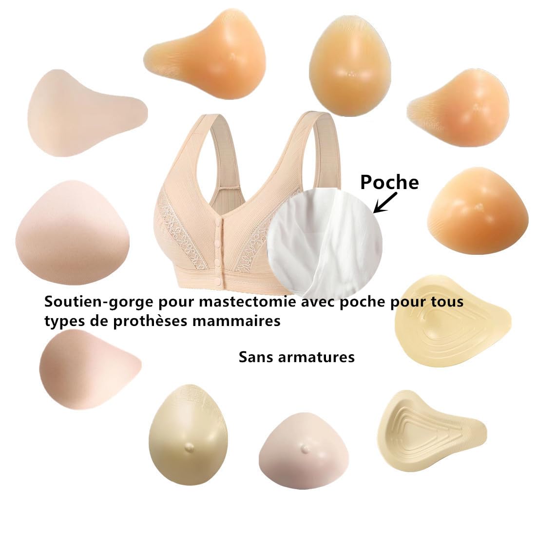 Soutien-Gorge Post-Chirurgie Mastectomie Fermeture Avant Coton