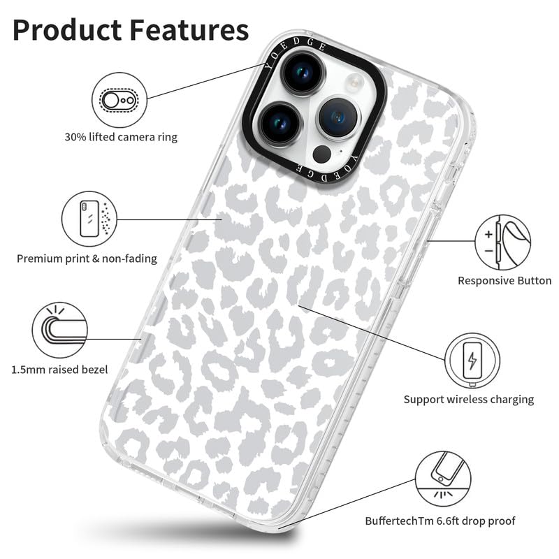 Yoedge 2 Pezzi Cover per iPhone 13 Pro 6,1", Ultra Sottile Trasparente Morbida TPU Custodia in Silicone Antiurto Protettiva Case con Aesthetic Disegni per Donne per iPhone 13 Pro, Stampa Leopardata - 5