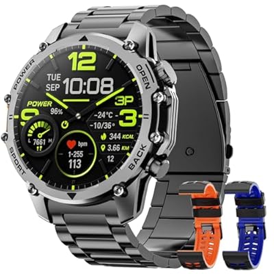 Hwagol - Reloj Inteligente Hombre con Linterna 1.52" HD Smartwatch Militar con 500 mAh Batería 7-30 días Relojes Inteligentes Hombre con 110+ Deportivos/Monitor Sueño/Pulsómetro/SpO2 para iOS Android