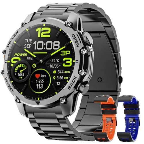 Reloj Inteligente Hombre con Linterna, 1.52' HD Smartwatch Militar con 500 mAh Batería(7-30 días), Relojes Inteligentes Hombre con 110+ Deportivos/Monitor Sueño/Pulsómetro/SpO2 para iOS Android