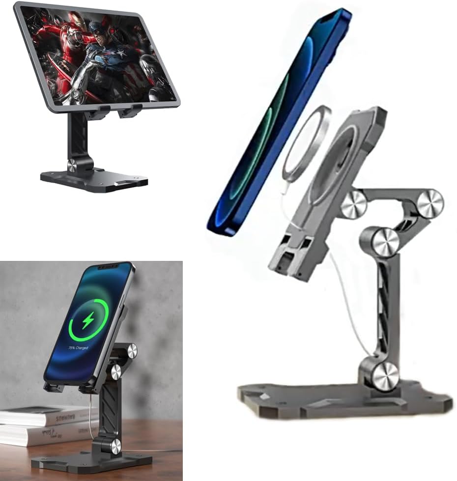 Adjustable Foldable Stand for MagSafe Charger, Desktop Holder Compatible with for iPhone 16 15 14 13 12 Series Cell Phone Wireless Charging Base Pad Mount Accessories