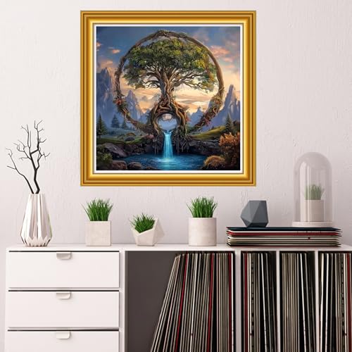 Image of Dooxvey Counted Cross Stitch Kits for Adults 11CT Printed Cross-Stitch Patterns Cross Stitching Embroidery Kit Stamped or Counted Needlepoint Kits- Magic Tree 18x18 inch