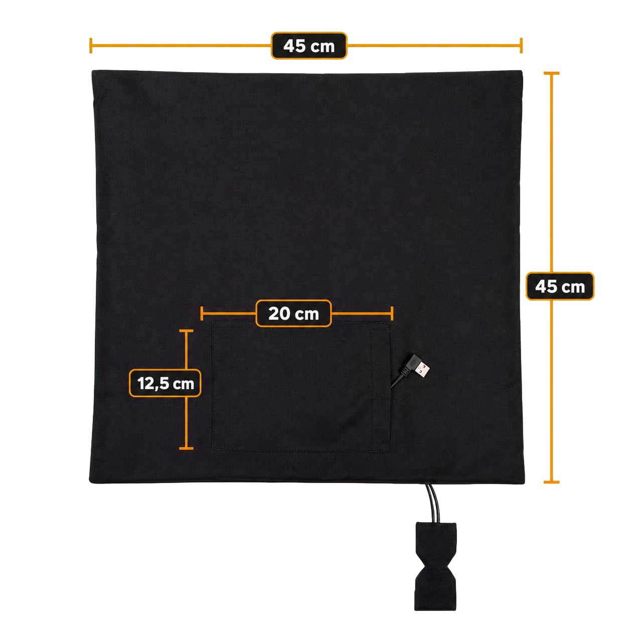 Universelles beheiztes Kissen-Inlett 45 × 45 cm mit 10.000 mAh Powerbank – Infrarot-Heizpanel – 3 Wärmestufen