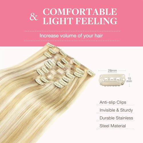 Image of GOO GOO Clip in Hair Extensions Real Human Hair, Remy Human Hair Extensions Clip ins for Women, Natural Human Hair, 16inch 150g 9Pcs, 18D /22F Dirty Blonde Highlights