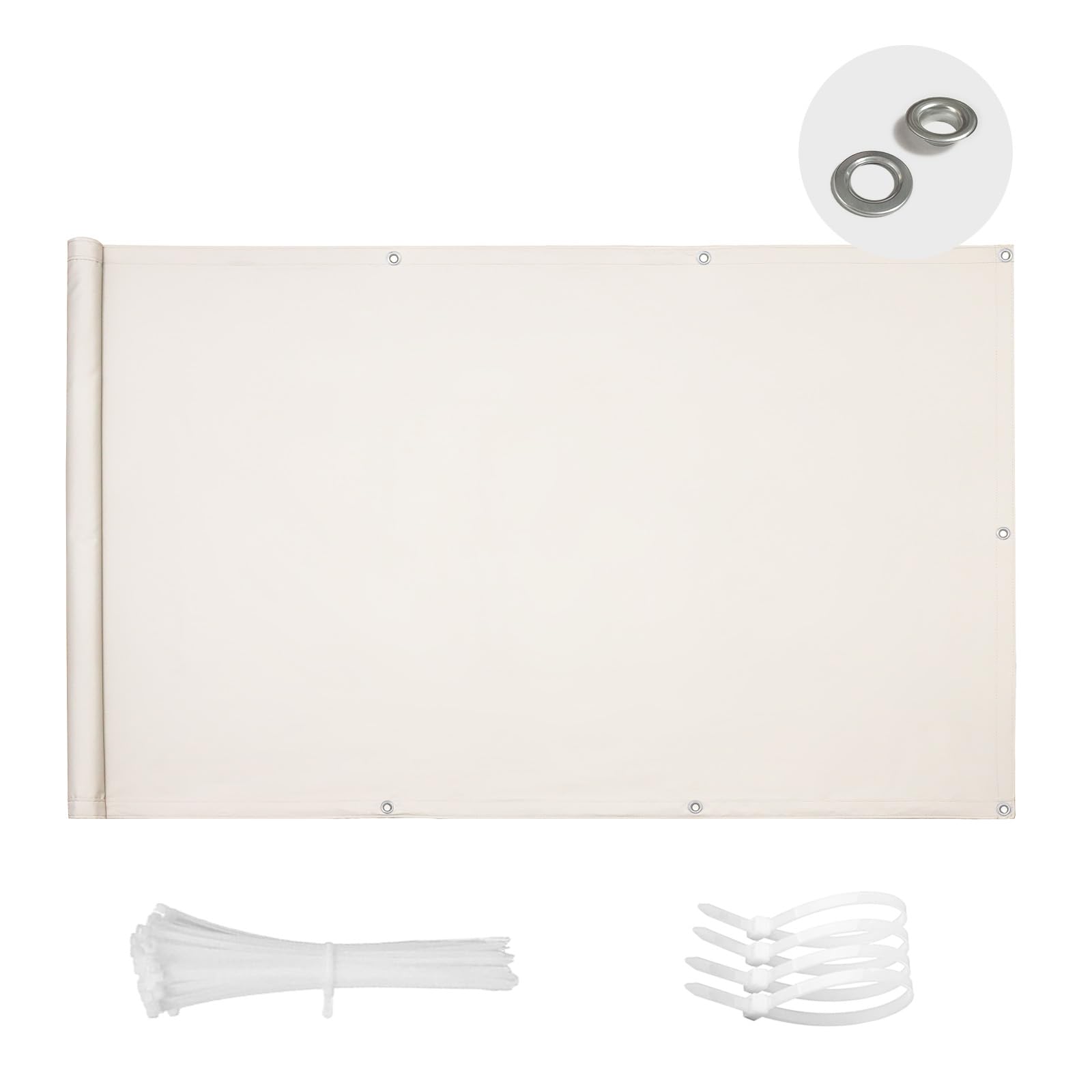 SUN BLOCK Balcony Privacy Screen 80 x 400 cm Balcony Cover PES UV Protection Balcony Protection Weatherproof with Cable Ties Cream White — image 1