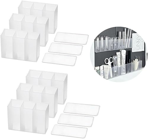 Mini caja de almacenamiento de montaje en pared, 6 compartimentos de plástico transparente para brochas de maquillaje, soporte para lápiz labial,