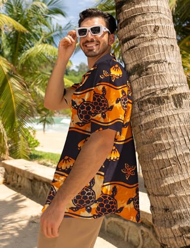 Image of Yoimira Hawaiian Shirts for Men, Print Mens Casual Short Sleeve Button Down Shirts Floral Aloha Beach Shirt
