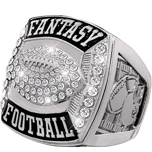 Crown Awards Fantasy Football Champion Rings - Silver Deluxe Fantasy Football Ring with Gems - Size 12 Prime