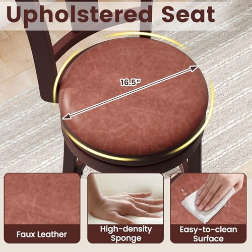 Butacos COSTWAY de 2 piezas con respaldo alto y reposapiés, tapizados en cuero sintético, para isla de cocina o comedor, altura de asiento 26 pulgadas, color capuchino miniatura 3