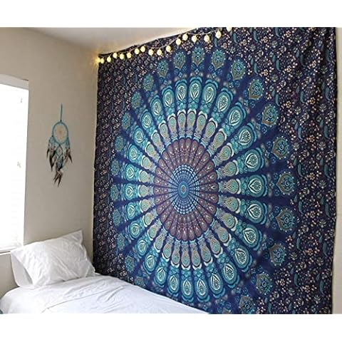 RAJRANG BRINGING RAJASTHAN TO YOU Große Wandteppiche Blau 229 x 274 cm reine Baumwolle Reine Baumwolle Mandala Wandteppiche Dekorative Wandteppiche Cover