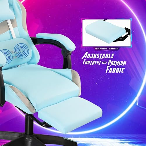 Image of Casa Copenhagen Designed in Denmark,High-Back Fabric Gaming Ergonomic Chair with Advanced Mechanism & Electric Back Massager, Luxurious Memory Foam Seating & Multi Function Arm-Rest - Blue & Grey