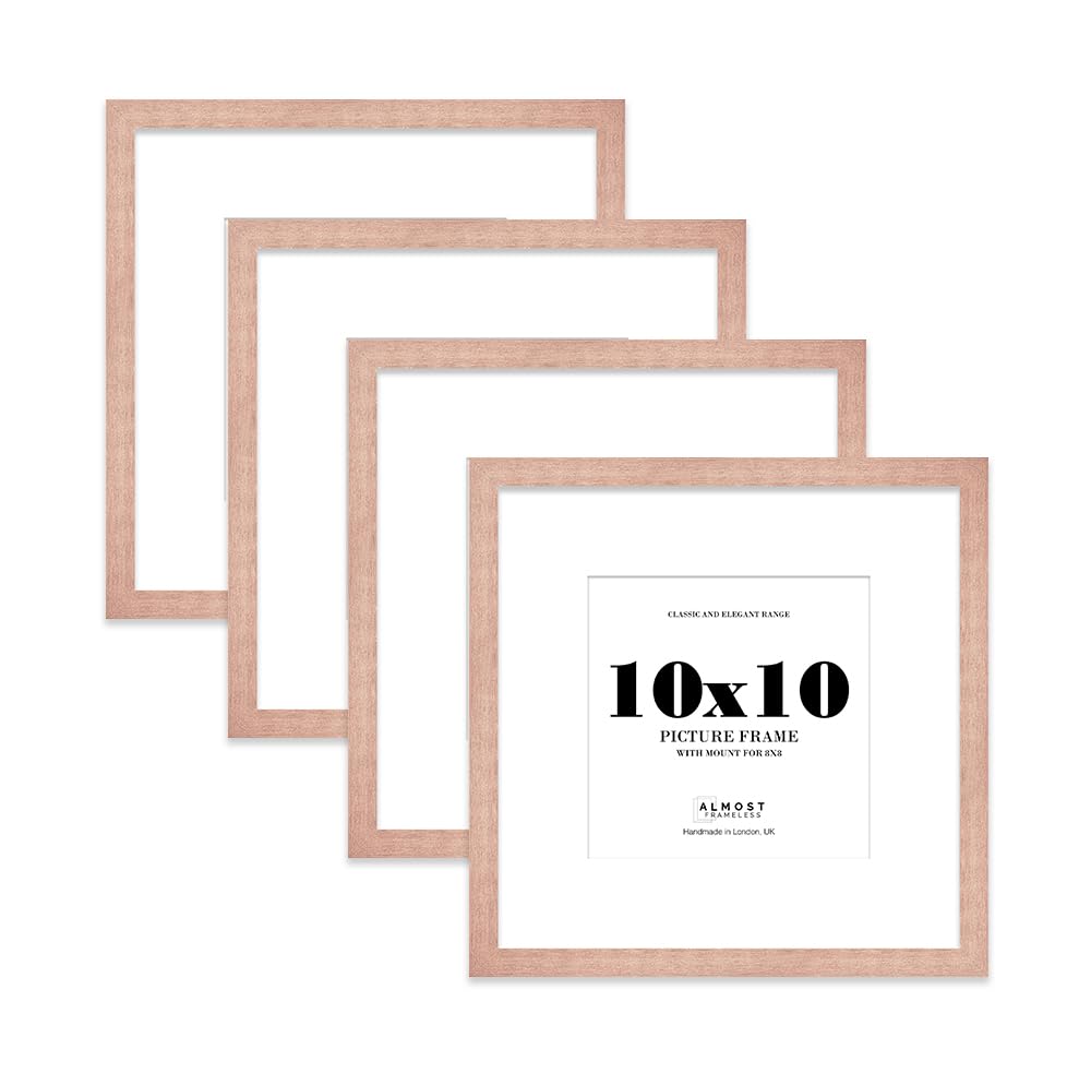 10x10 Bronze Picture Frame with Mount for 8x8 Photos, Prints - Modern Square Wall Frame, Set of 4