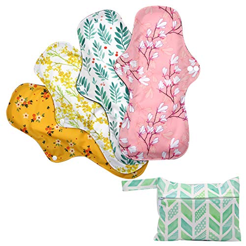 Asenappy Cloth Sanitary Pads Reusable X Large Cloth Menstrual Pads for Heavy Flow Night Use 4 PCs + Wet Bag