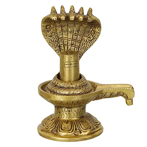 Image of eCraftIndia Golden Decorative Handcrafted Shivling with Naag Devta Brass Showpiece