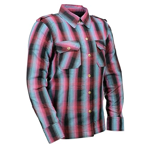 Image of Milwaukee Leather Women's Motorcycle Plaid Armored Flannel Riding Shirt with Aramid Fiber Reinforced and CE Armor