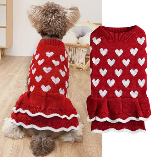 Winmany Suéter para Perro del Día de San Valentín Pequeño Mediano Gatos Perros Vestido de Corazón Rojo Rosa Mascota Invierno Cuello Alto Pullover Jersey de Punto (Rojo, S)