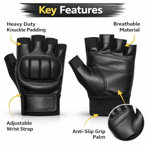 Image of AutokraftZ Black Probiker Protective Full Finger Gloves Anti-Skid Surface Breathable Bike Riding Glove for Motorcycle, Cycling,Climbing Mountaineering,Hiking (Medium, 1 Pair)