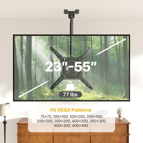 Image of monTEK Ceiling TV Mount for 23-55 inch Flat Screen Displays, Hanging Adjustable Ceiling TV Bracket Fits Most LCD LED OLED 4K TVs, Pole Ceiling Mount Holds up to 77lbs, Max VESA 400x400mm