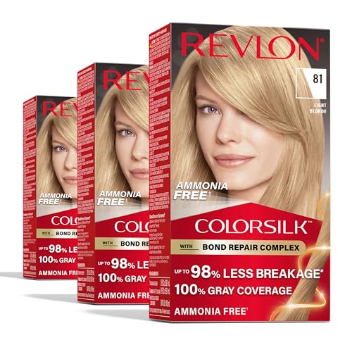 Revlon ColorSilk with Bond Repair Complex Blonde Permanent Hair Color 100% Gray Coverage Ammonia Free Hair Dye Vegan Keratin 81 Light Blonde (Pack of 3)