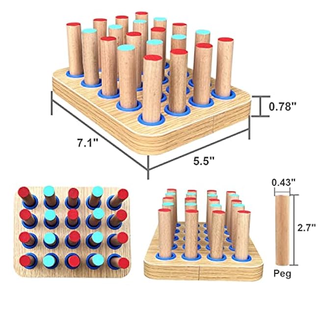 20-Hole Wooden Pegboard for Finger Dexterity Exercises, Easy Grip Pegs & Peg Board to Improve Fine Motor Functions & Hand-Eye Coordination, Hand Exercise for Rehabilitation & Occupational Therapy