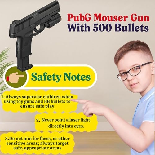 Image of GRAPHENE Pubg Mouser Gun Toy Set with Suitcase 500 6mm BB Bullets for Kids Boys Long Range Pistol Laser Light Shooting Army Police Playset Toys Not for Kids Below 14 Years Best Gift for Children