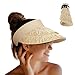 LUCSIS Straw Visor Beach Hat Sun Hat Wide Brim with Tassels Layers for Women UPF 50+ UV Protection (Beige)