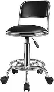 ZXWCYJ PU Leather Modern Rolling Stool with Low Back Height Adjustable Work Salon Drafting Swivel Task Chair with Footrest Rolling Spa Stool Backrest with Wheels Black
