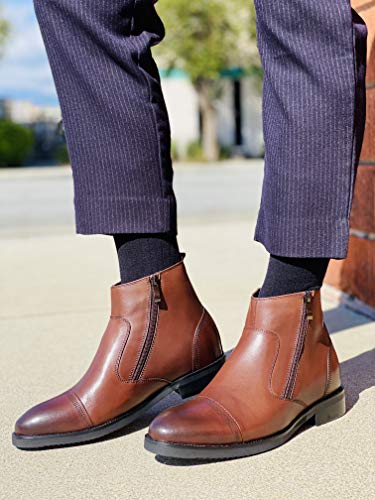 Image of CALTO Men's Invisible Height Increasing Elevator Shoes - Dark Brown Premium Leather Lightweight Zipper Boots - 2.8 Inches Taller - S28002 - Size 12 D(M) US