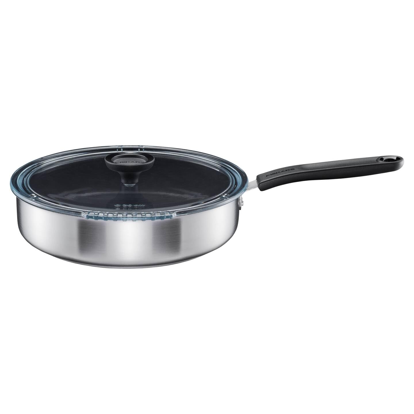 Fiskars Padella con Coperchio, Ø 26 cm, Padella Rivestita, Adatta a Tutti i Piani Cottura, Acciaio Inox Riciclato, Functional Form, Nero, 1072314