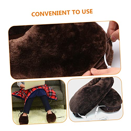 1 Pair Heated Shoes Heating Warmer Thermal Winter Shoes Electric Heated Slippers Indoor Slippers House Slippers Warm Shoes for Winter Foot Warming Shoes Heater Shoes Brown Plush3