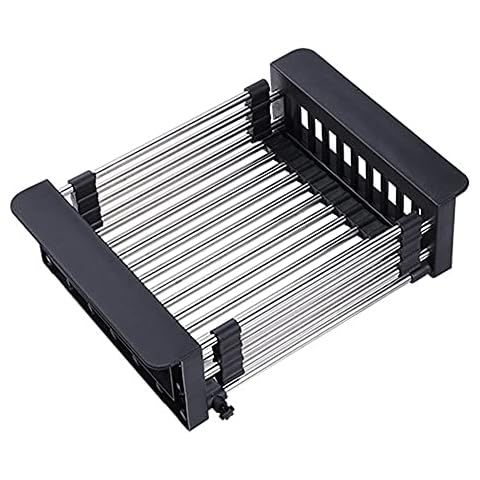 Fangsues Kitchen Drying Basket, Stainless Steel Telescopic Drain Dish Rack, Multi-functional Drain Holder for Washing Fruits Vegetables, in Sink or On Counter, Rust Proof (Medium) Cover