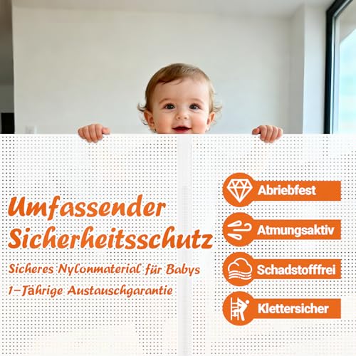 Ycozy 2026 Aufgerüstet Treppenschutzgitter 0-200cm Türschutzgitter Ausziehbar mit Stützstangen Treppenschutzrollo Einhändiges Öffnen Kinderschutzgitter Türgitter Baby Hunde Absperrgitter Treppengitter