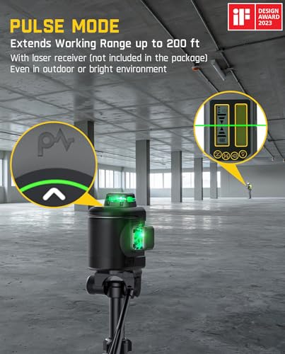 Fanttik D12 PRO Laser Level 3 x 360°, Self-Leveling Cross Line Laser with LED Screen, 3D Green Cross Line, 5200 mAh Battery Rechargeable, Pulse Mode, Magnetic Support